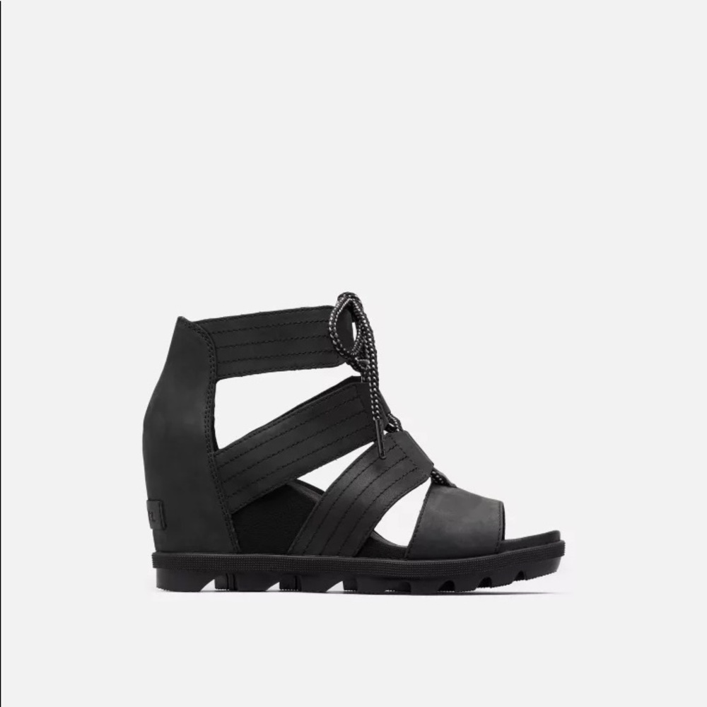 Sorel lace up black wedge sandal booties 9.5